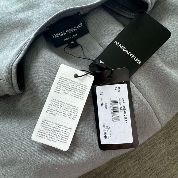 Emporio Armani Gray Cap Sleeve V-Neck Dress IT 38 US 2 Small pleated stretch new - Picture 15 of 16